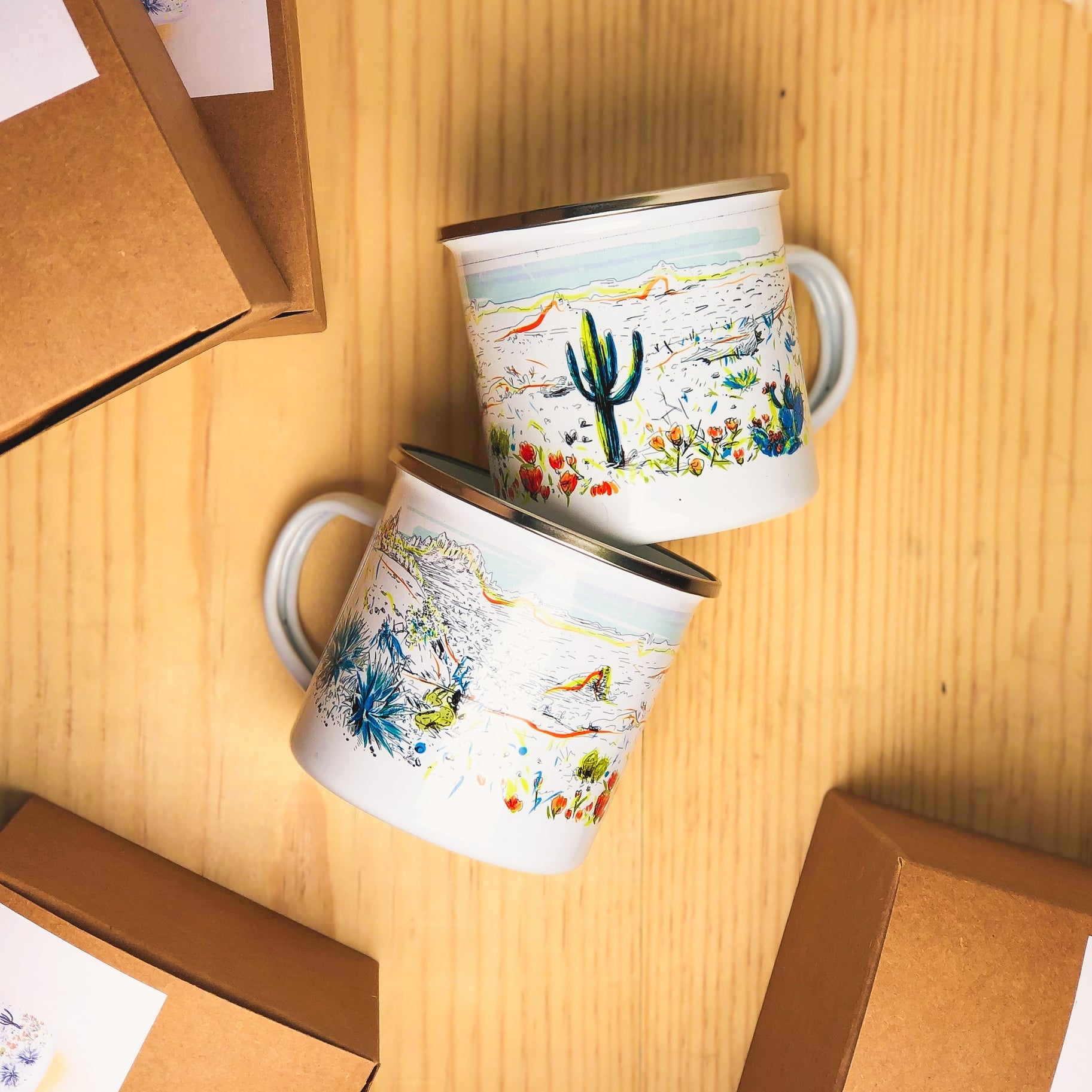 Hand-Printed Enamel Mug (Desert Bloom) - Coffee Confessionals